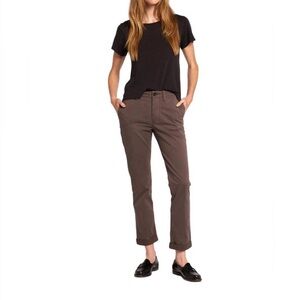 CURRENT ELLIOT MID RISE CUFFED KHAKI PANTS IN LIGHT BROWN